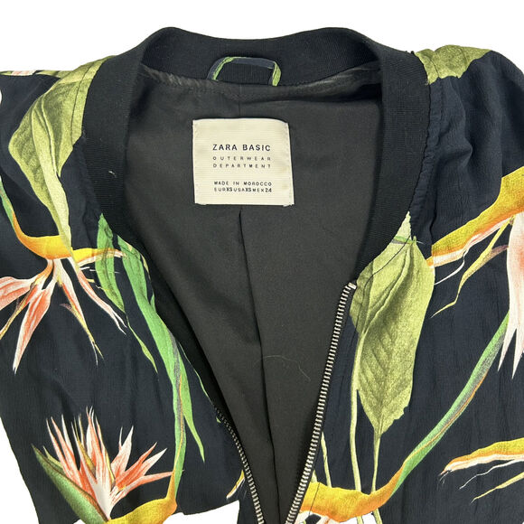 Zara Basic Outerwear Womens Xs Floral Zip Up Bomber Jacket Tropical Oversized - Picture 3 of 10